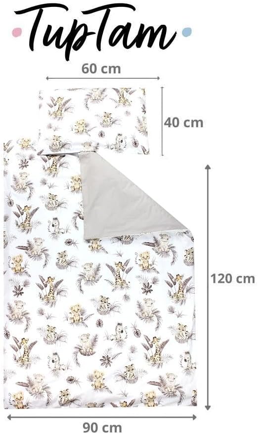 TupTam Kinder Bettwäsche Gemustert 2-Teilig Wendebettwäsche, Farbe: Beige Löwe Blätter/Beige, Grösse