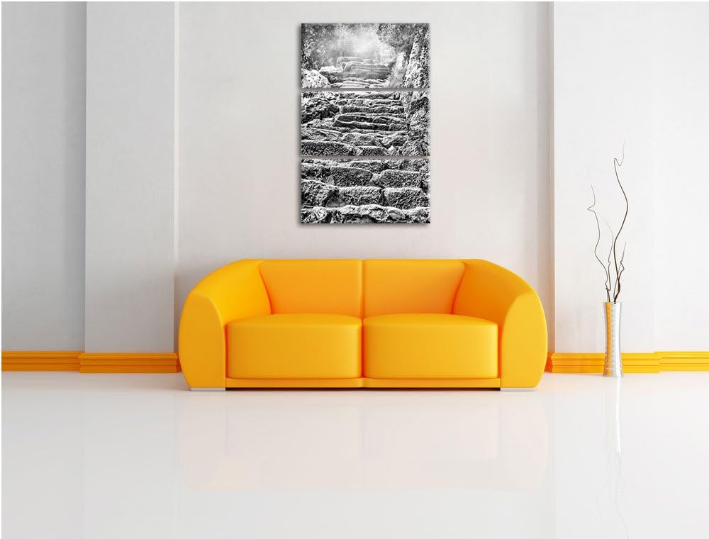 Pixxprint Schöne alte Steintreppe als Leinwandbild/Grösse: 3 Teilig (120x80) cm/Wandbild/Kunstdruck/