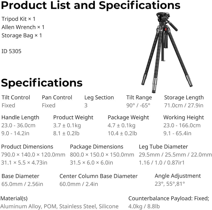 SMALLRIG x Potato Jet TRIBEX SE Hydraulisches Aluminium-Kamerastativ mit Fluidkopf, 6kg Tragkraft, m
