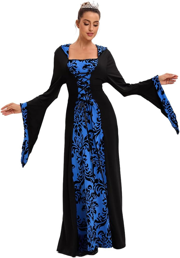 Damen Retro Mittelalter Kleid mit Trompetenärmel, Mittelalterliche Viktorianischen Königin Kleider R