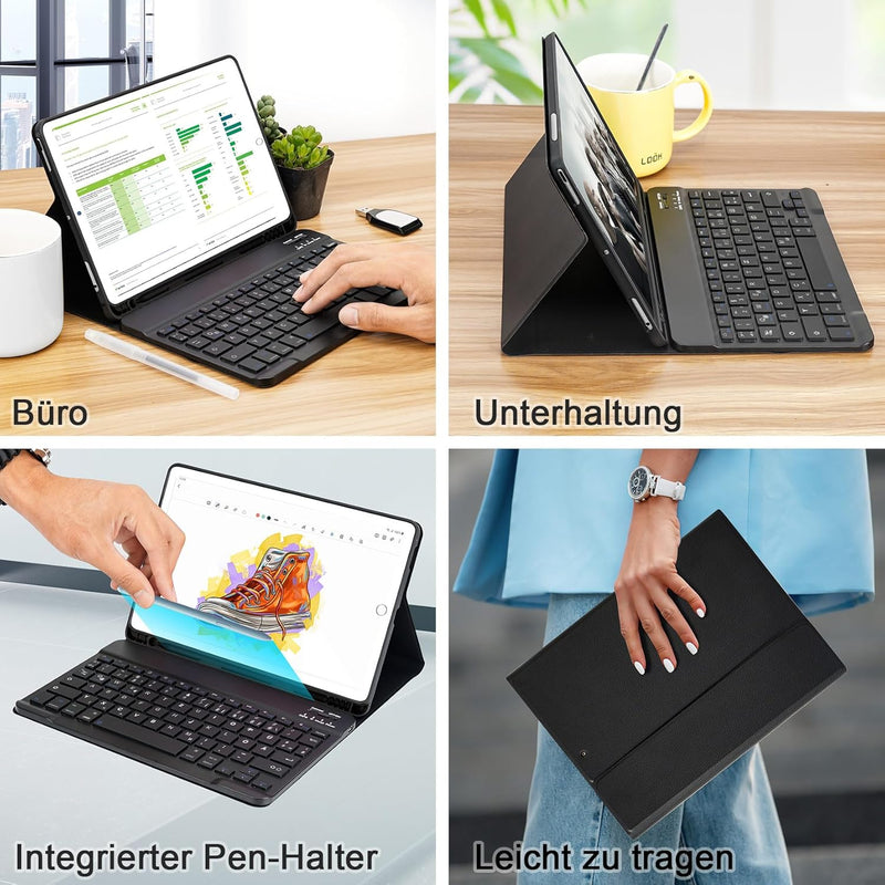 LAMA Bluetooth Tastatur Hülle für 10.2" iPad 2020 (8th Gen)/iPad 2019 (7th Gen), 10.5" iPad Air 2019