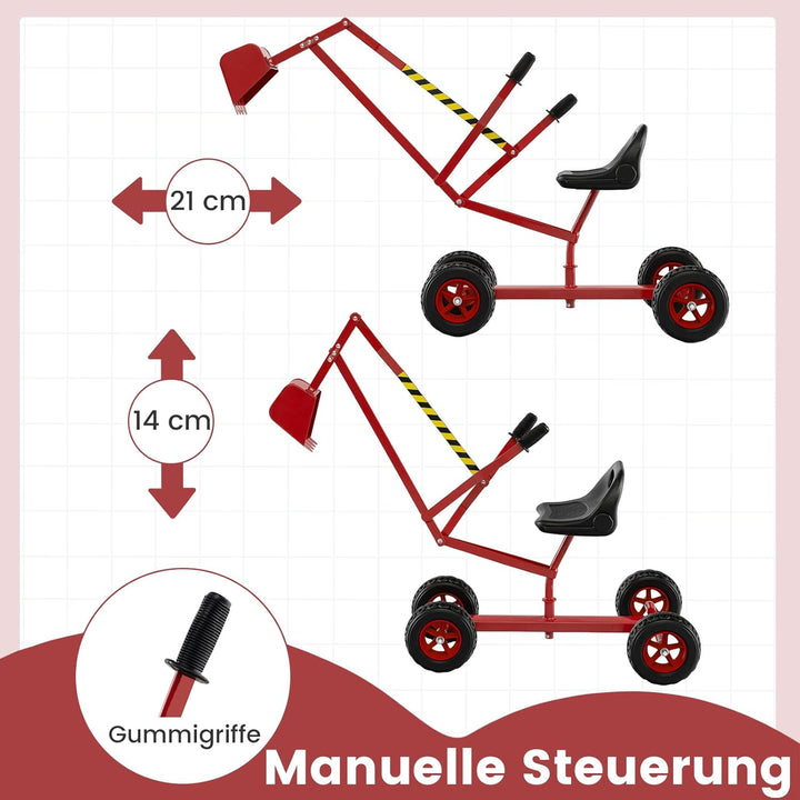 DREAMADE Sandbagger für Kinder, Aufsitzbagger mit 360° drehbarem Sitz, flexiblem Schaufelarm, ergono