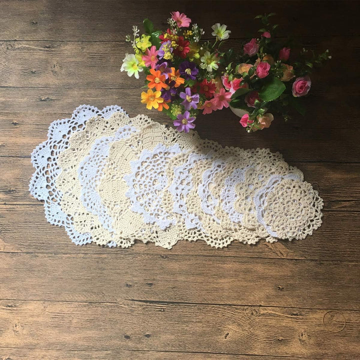 MINDPLUS Set mit 14 Handgehäkelten Deckchen Baumwolle Gehäkelte Spitzen Deckchen Tischset 10-25 cm R