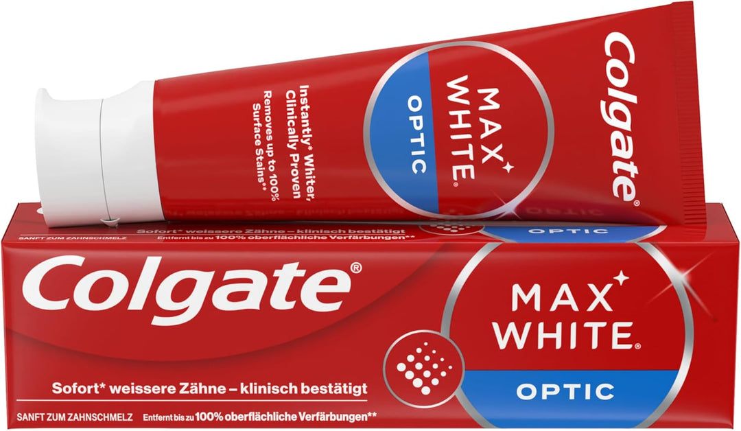 Colgate Max White Optic Zahncreme 4x75 ml | Colgate Zahnpasta entfernt bis zu 100% der Oberflächenve
