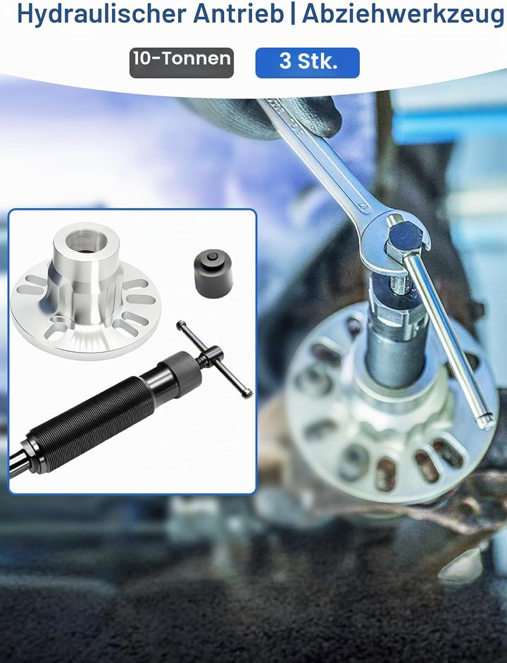 10T Hydraulischer Radnaben Abzieher Profi-Set, Universell für 4/5-Loch Felgen (96-125mm), Antriebswe