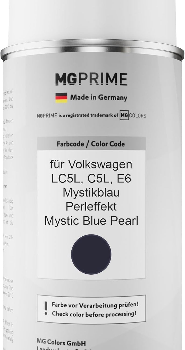 MG PRIME Autolack Sprühdosen Set für Volkswagen VW LC5L / C5L / E6 Mystikblau Perleffekt/Mystic Blue