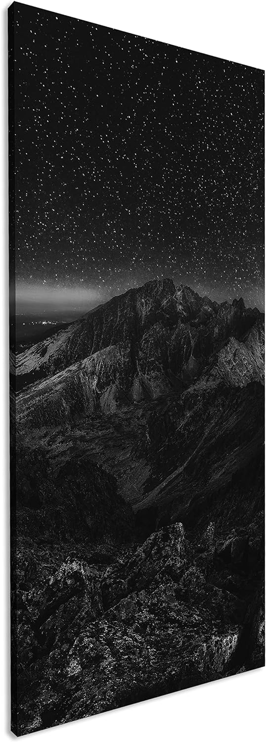 scheinende Nacht über den Bergen Panorama 80x40 cm Effekt: Schwarz/Weiss als Leinwandbild, Motiv fer