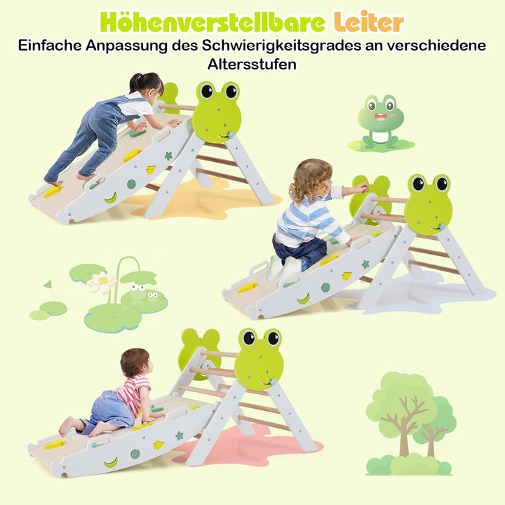 COSTWAY Klettergerüst Indoor 3er Set, klappabres Kletterdreieck mit Rutsche, Kletterbogen, inkl. dop