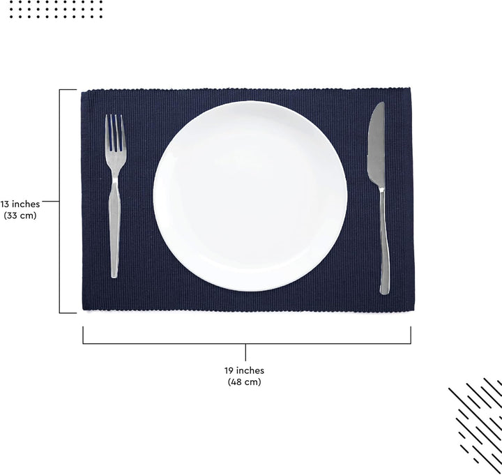 Encasa XO Platzsets Esstisch Set von 6 | Solide dunkelblau | Fein gerippte Baumwoll-Tischunterlage |