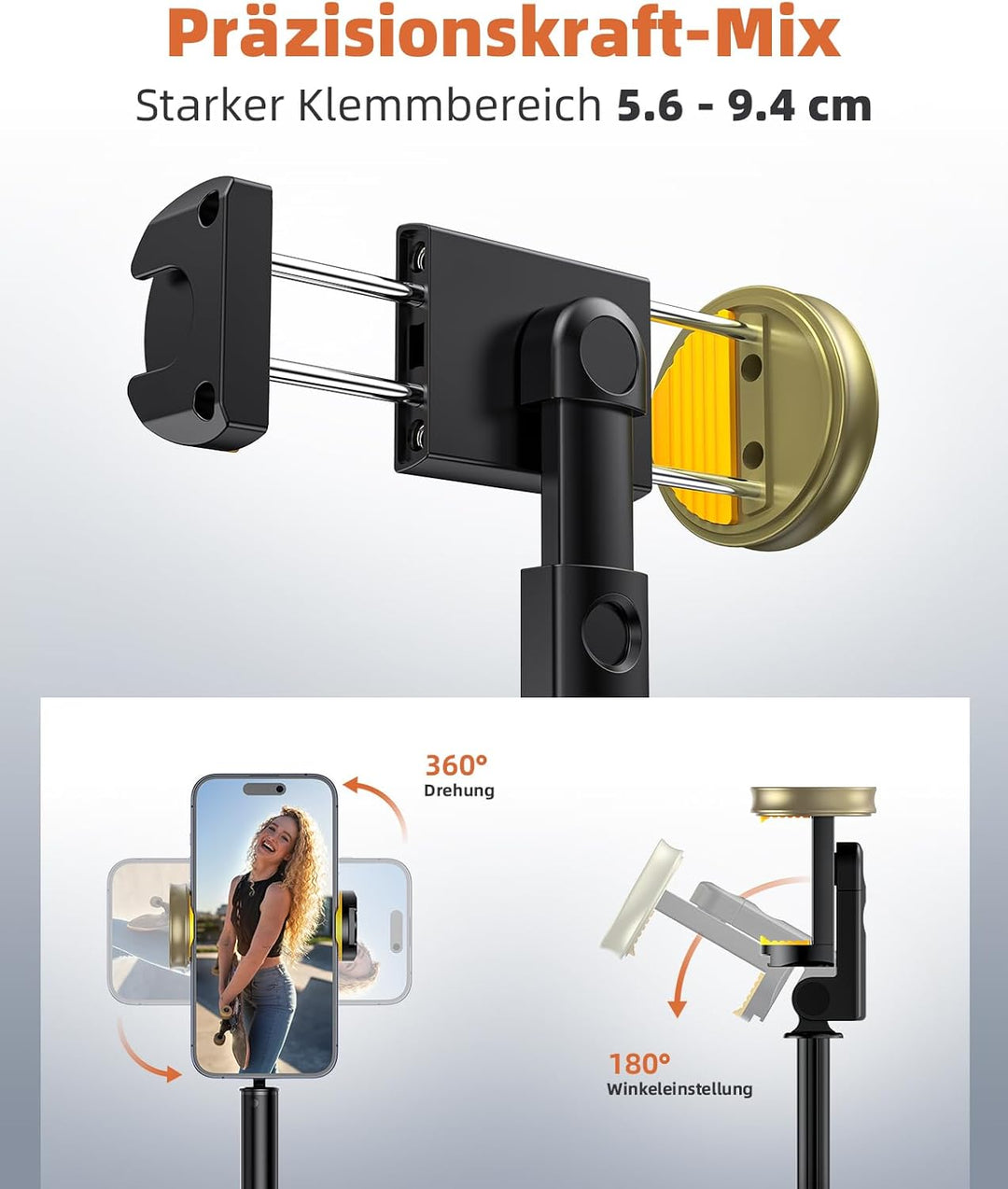 Vimose 158cm Handy Stativ, Schwere Ausführung Selfie Stick mit Fernbedienung, tragbares Reisestativ