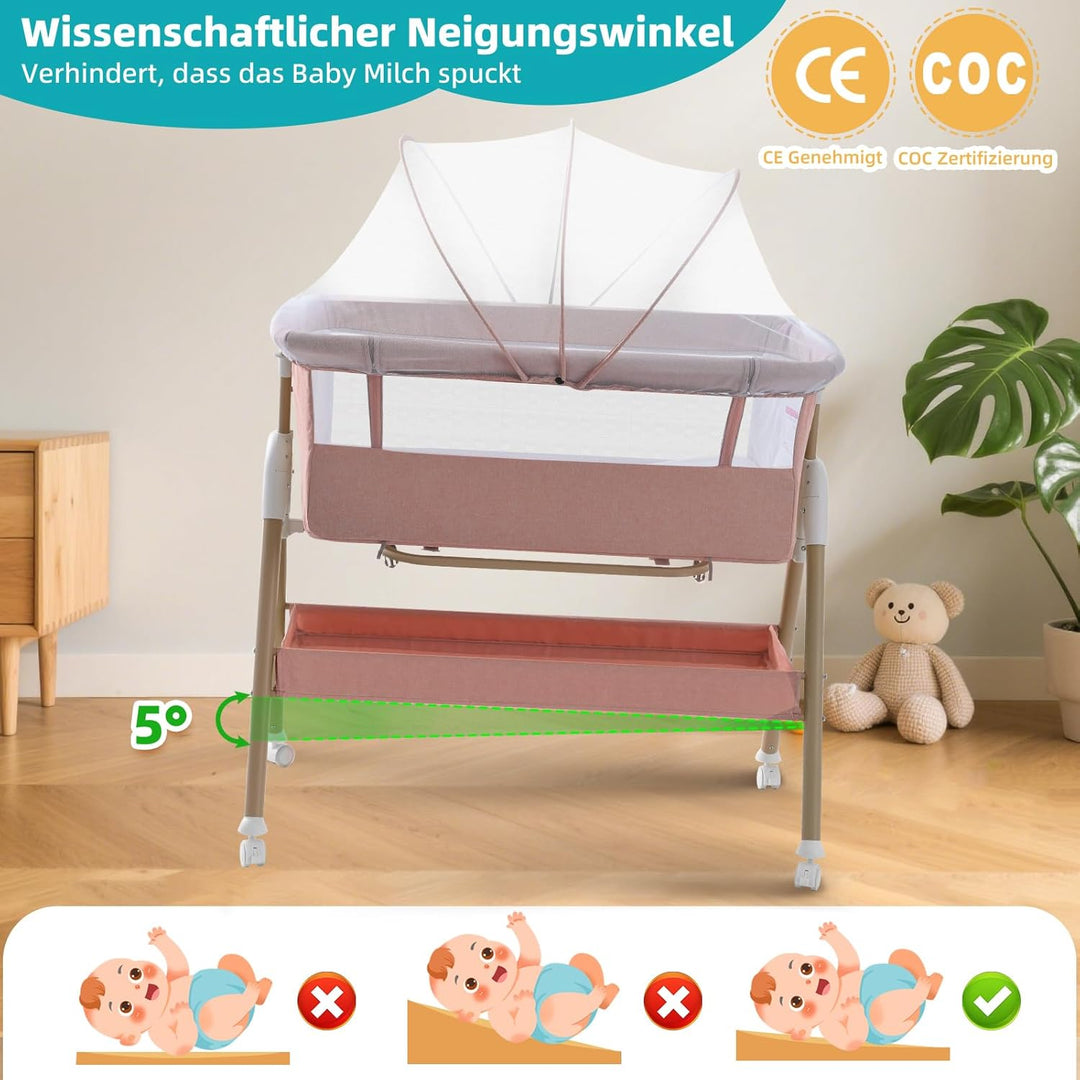 3 in 1 Beistellbett Baby, Tragbar reisebett Baby mit matratze Höhenverstellbar Bettchen Verstellbare
