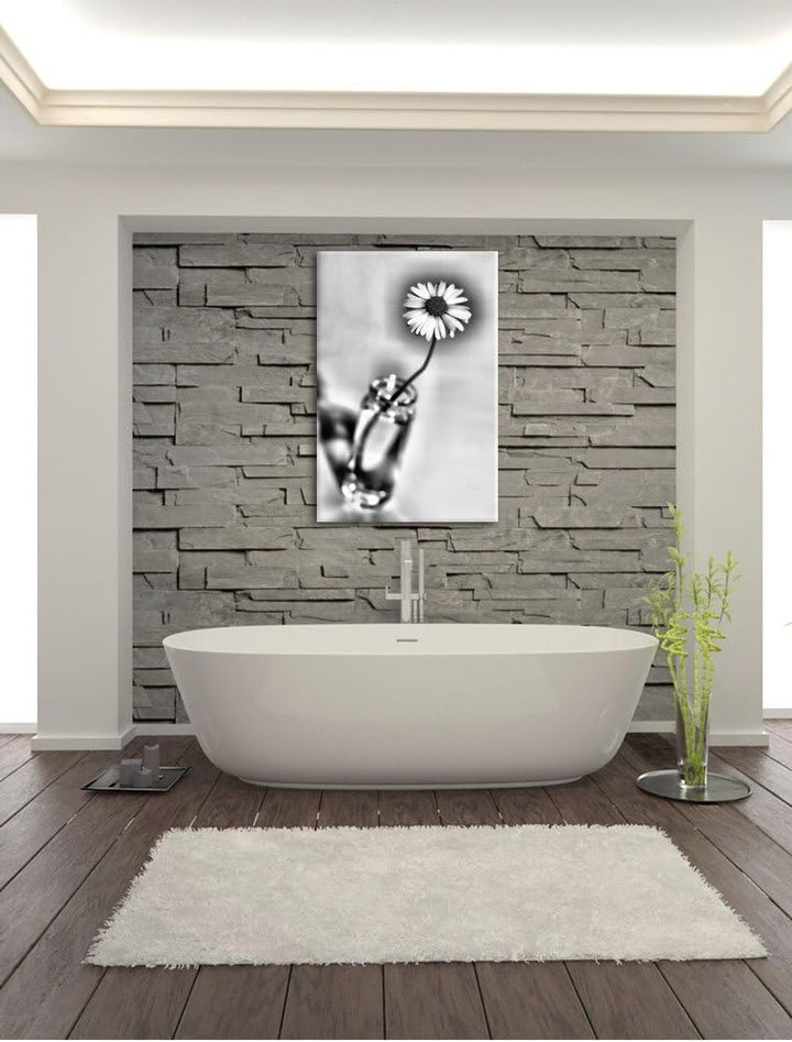 Pixxprint kleines Gänseblümchen im Glas / 100x70cm Leinwandbild bespannt auf Holzrahmen/Wandbild Kun