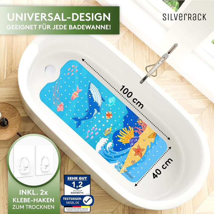 SilverRack Kinder Badewannenmatte 100x40 cm (Wal Welle Motiv) - Antirutschmatte Badewanne BPA frei f