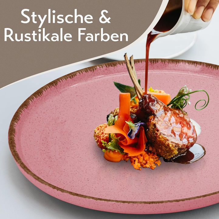Steingut Suppenteller 6 Pers. Rustic Hochwertiges Landhausstil TEST SEHR GUT Tiefe Teller Set - Krat