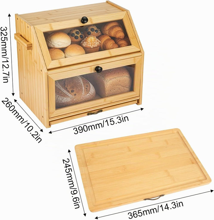Brotkorb mit Schneidebrett Brotkasten Bambus Eco Brotbox Aufbewahrungsbox Küche Brotaufbewahrung Bro