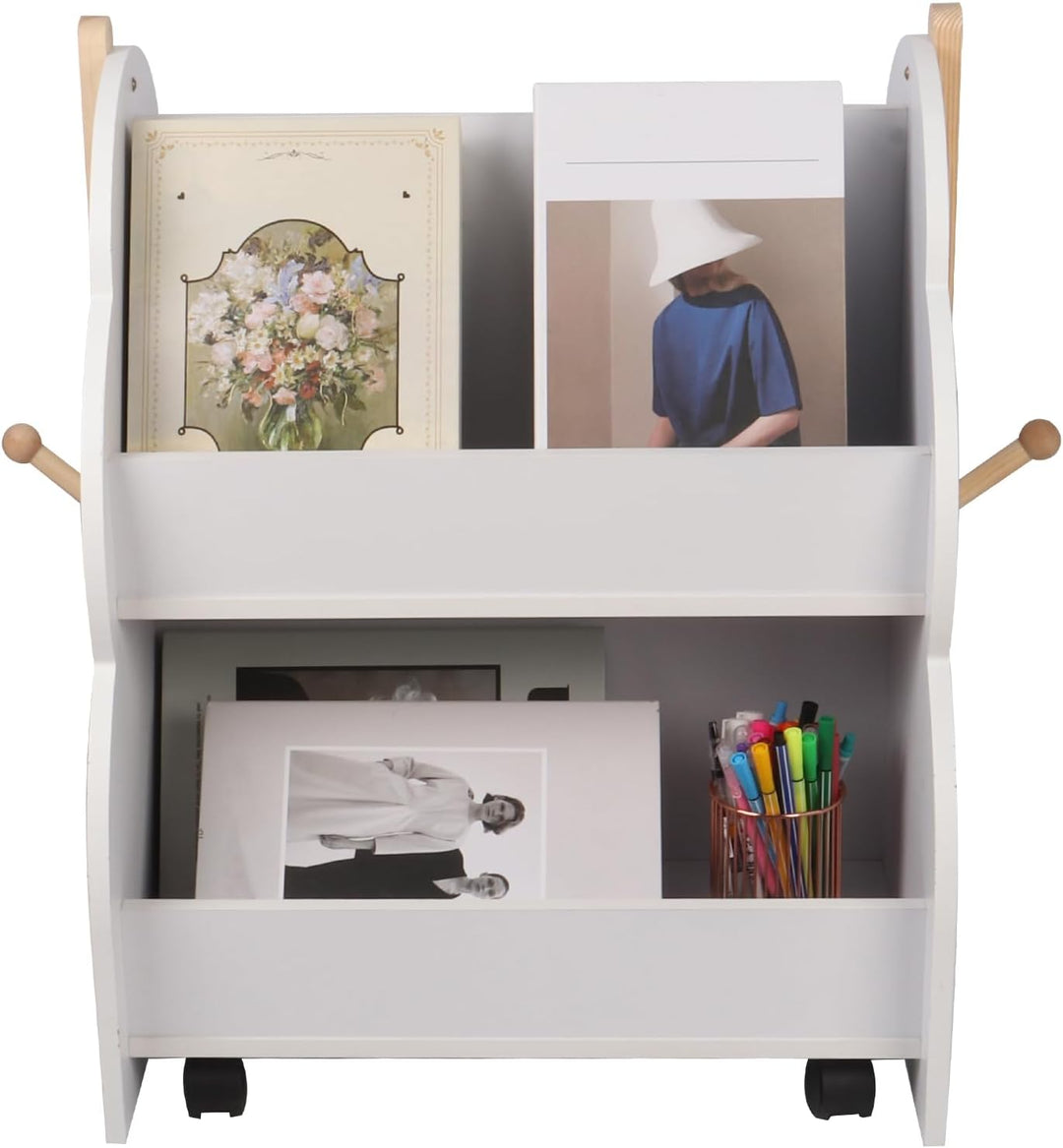 homewell Kinder Bücherregal auf Rollen, 2 Fächer Doppelseitiges Bücherständer für Kinderzimmer, Büch