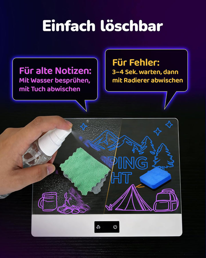 KOKODI LED Zeichenbrett für Kinder: Kreative, wiederaufladbare Neonlicht Maltafel 30x26cm Acryl Noti