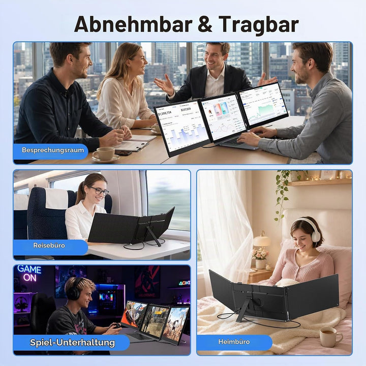 14” Laptop Bildschirm Erweiterung, 3.0 lbs leichter tragbarer Monitor für Laptop, 1080P FHD IPS-Disp