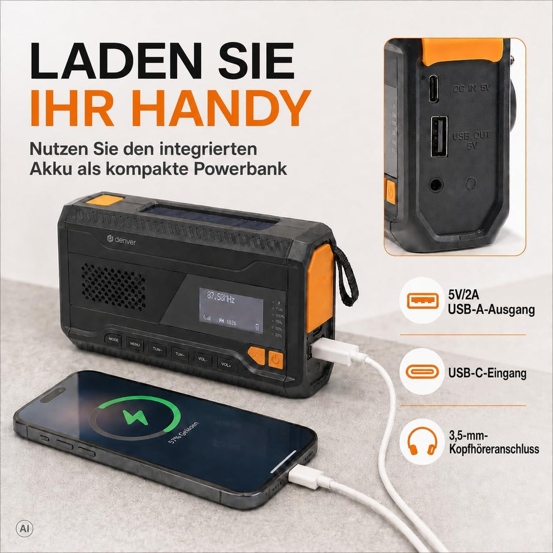 Denver DAB+/FM Solar Crank Radio mit Akku SCD-2033