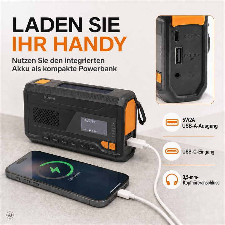 Denver DAB+/FM Solar Crank Radio mit Akku SCD-2033
