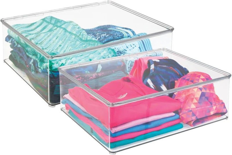 mDesign 2er-Set Wäschebox – 12,7 cm hohe Kleiderkiste mit Deckel für den Kleiderschrank – Stapelboxe