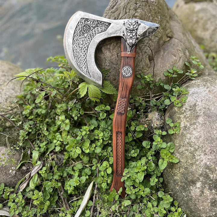 LOOYAR PU Foam Wolf Totem Viking Shield Axe Toy Props For Berserker Warrior Knight Costume Battle Pl