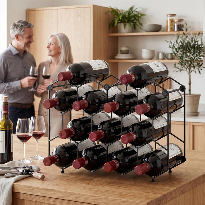 HOMCOM Weinregal für 13 Flaschen Flaschenregal Flaschenhalter mit Wabendesign Verstellbaren Füssen K