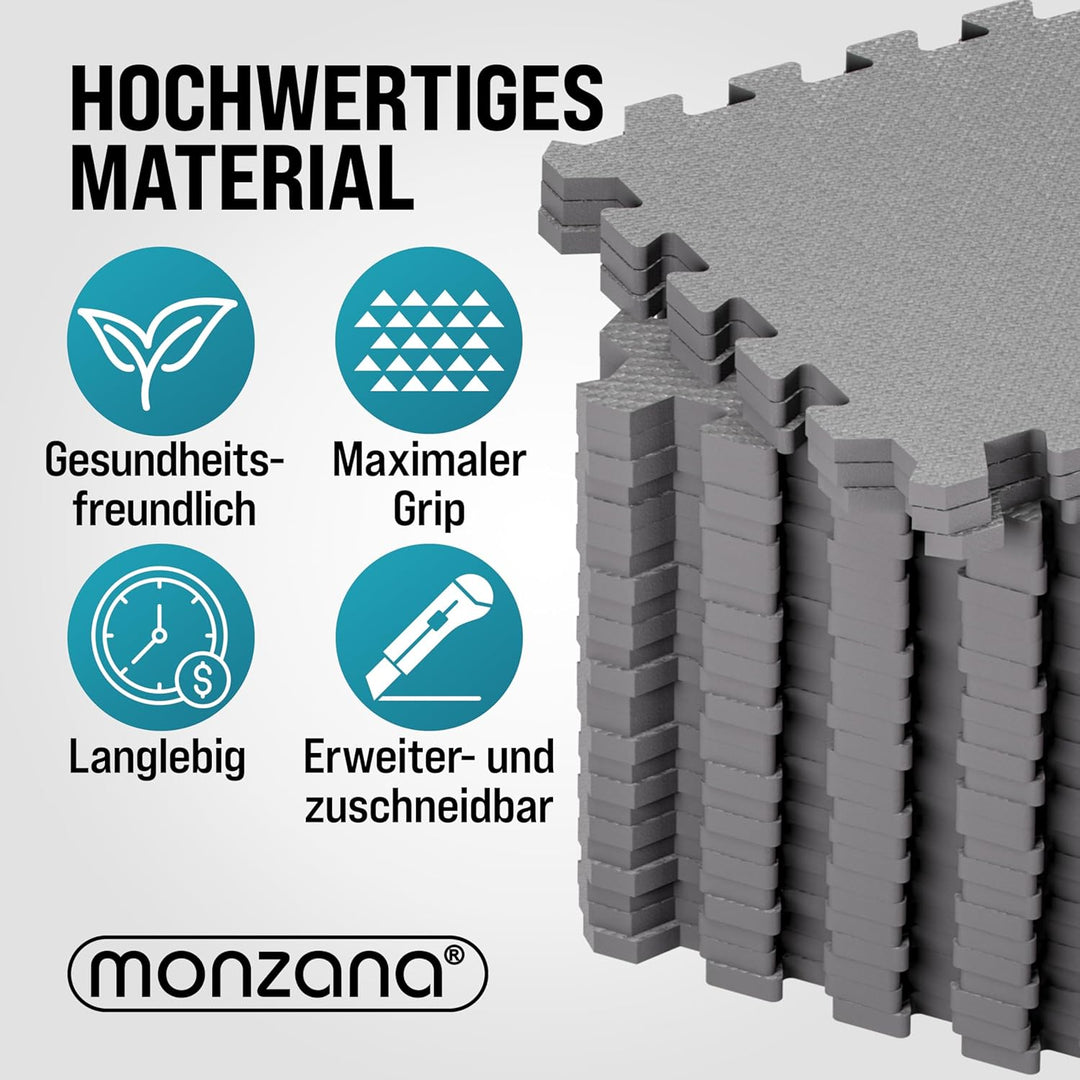 MONZANA® Bodenschutzmatten Fitness &amp; Pool mit Randstücken 30 x 30 cm 1,5 &amp; 3 &amp; 4,6 qm rutschfest Eva