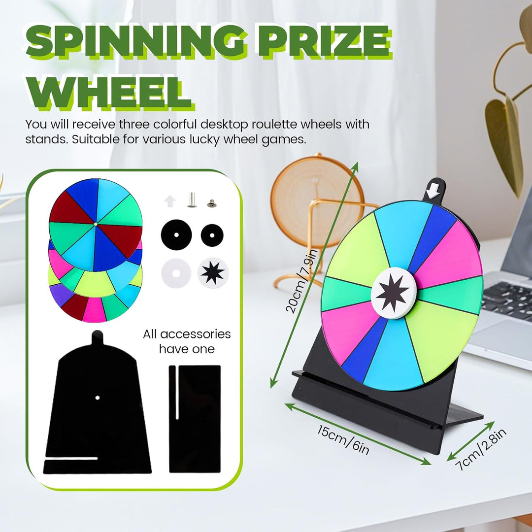Diakey 15 cm drehendes Preisrad mit 3 Rädern, Farbtisch-Roulette-Rad Spinner mit Ständer, Glücksspie