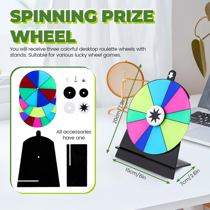 Diakey 15 cm drehendes Preisrad mit 3 Rädern, Farbtisch-Roulette-Rad Spinner mit Ständer, Glücksspie
