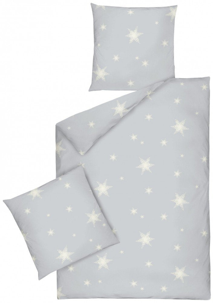 JACK by Dormisette Fein Biber Bettwäsche Stern Sterne Hellgrau Grau Weiss, Grösse:240x220cm Bettwäsc