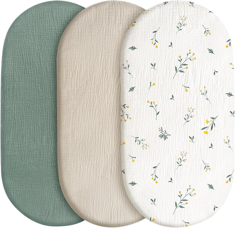 3er-Pack Bettlaken Spannbettlaken,Matratzenschoner für Laufgitter,100% Musselin-Baumwolle,Weiche und
