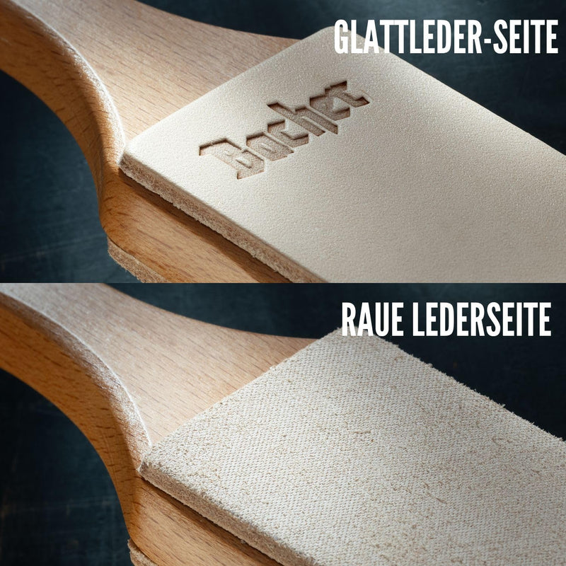 BACHER Premium Leder Streichriemen Abziehleder für Messer set mit 4 x 7g Polierpaste. Paddelgriff au
