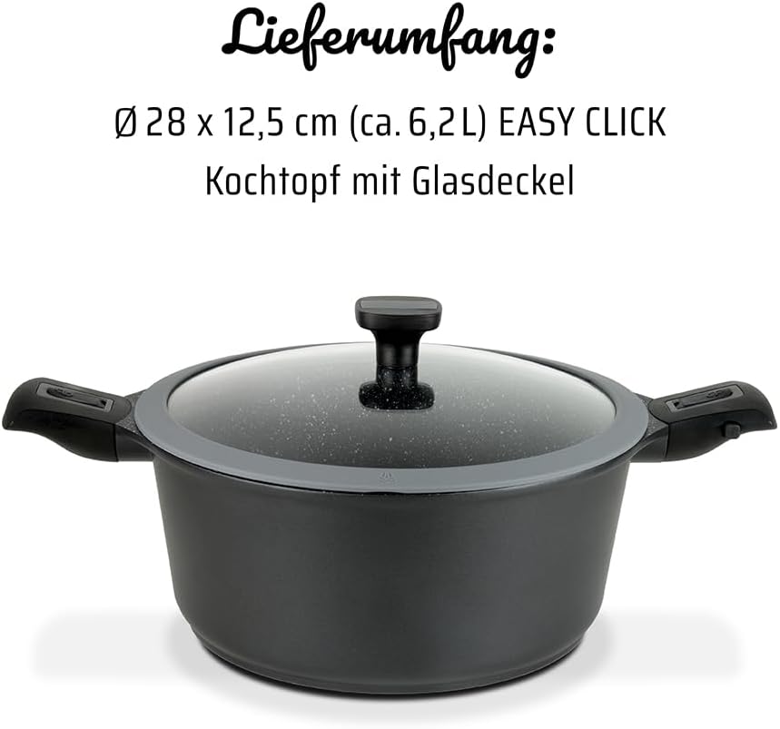 GSW 167864 Easy Click Kochtopf mit Glasdeckel und abnehmbaren Griffen, Aluminium, schwarz - ⌀28 cm 2