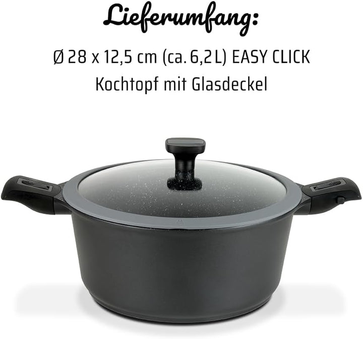 GSW 167864 Easy Click Kochtopf mit Glasdeckel und abnehmbaren Griffen, Aluminium, schwarz - ⌀28 cm 2