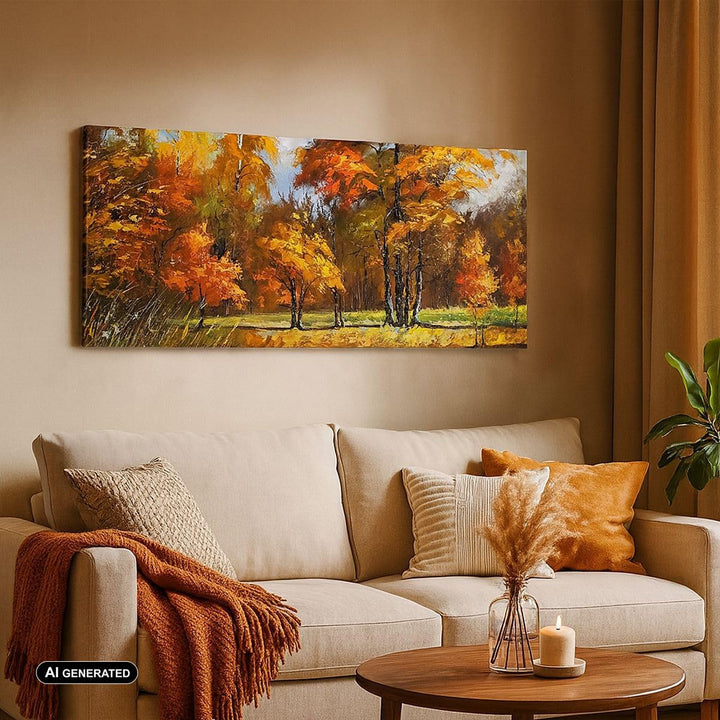 Wandbilder Dekoration Wohnzimmer Park Herbst Wasser Panorama Bilder auf Leinwand 120x50cm Leinwandbi