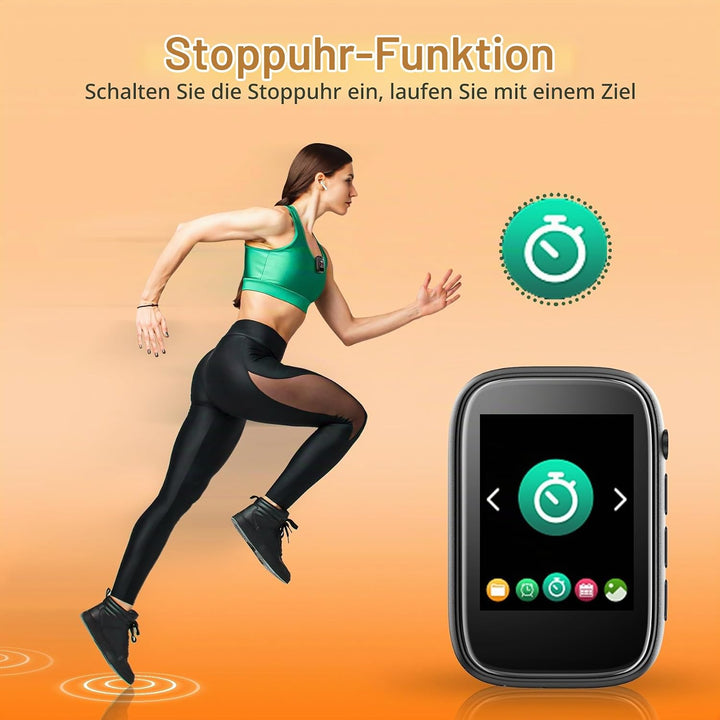 MP3 Player Bluetooth 5.3 mit Clip,Tragbarer Music Player mit Kopfhörer, Lautsprecher, FM-Radio,Sprac