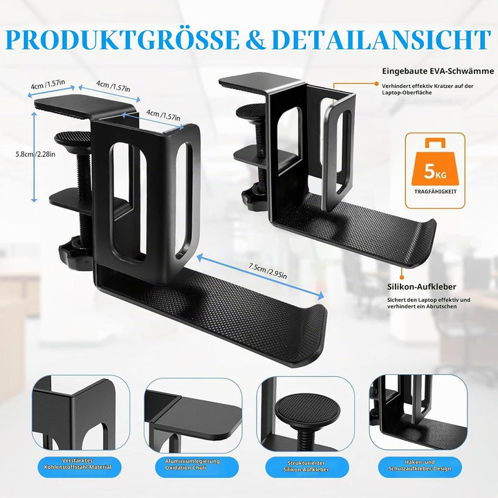 2 Stück Seitlich Aufhängbarer Laptop Organizer am Schreibtisch, Verstellbare Schreibtisch Seitenaufb