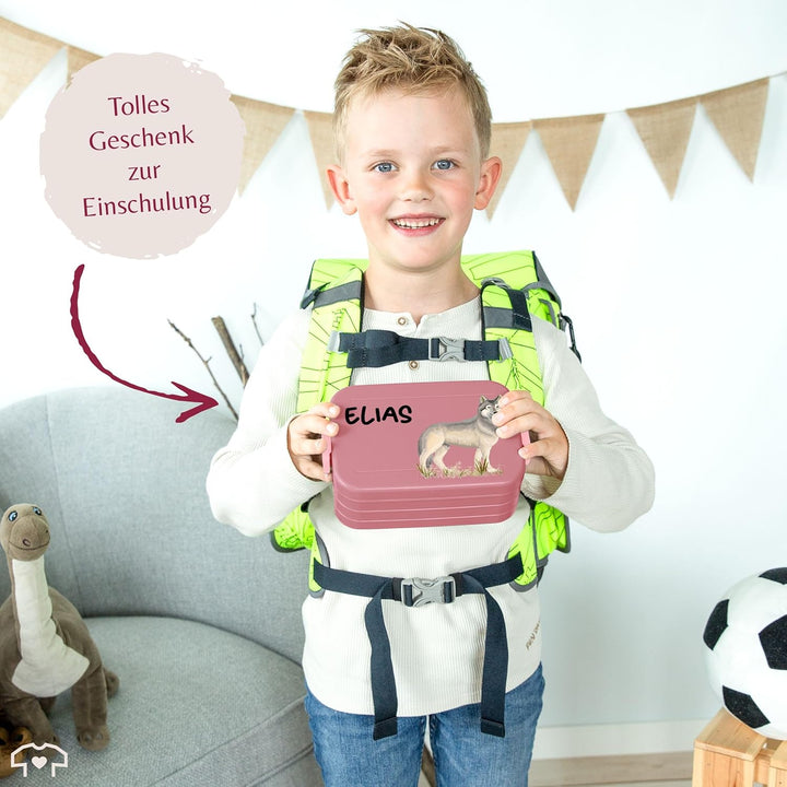 Kinder Bento Box Midi Lunchbox für Mepal Bentobox - Wolf mit Name personalisiert I Wolfsmotiv Gesche