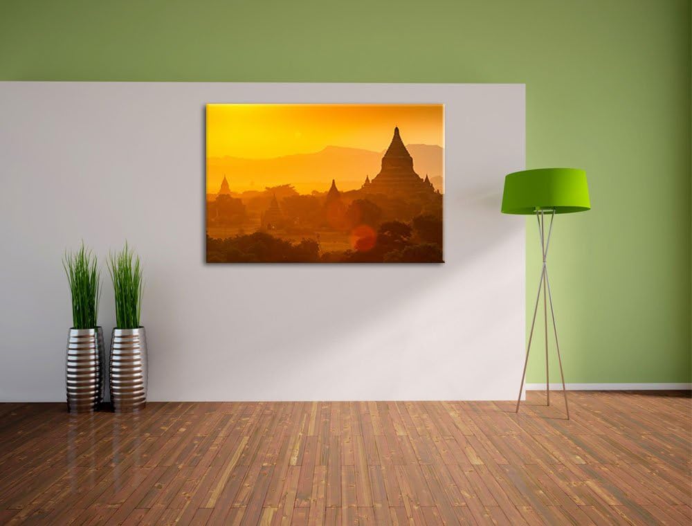 Buddha Tempel im Sonnenuntergang Format: 100x70 auf Leinwand, XXL riesige Bilder fertig gerahmt mit