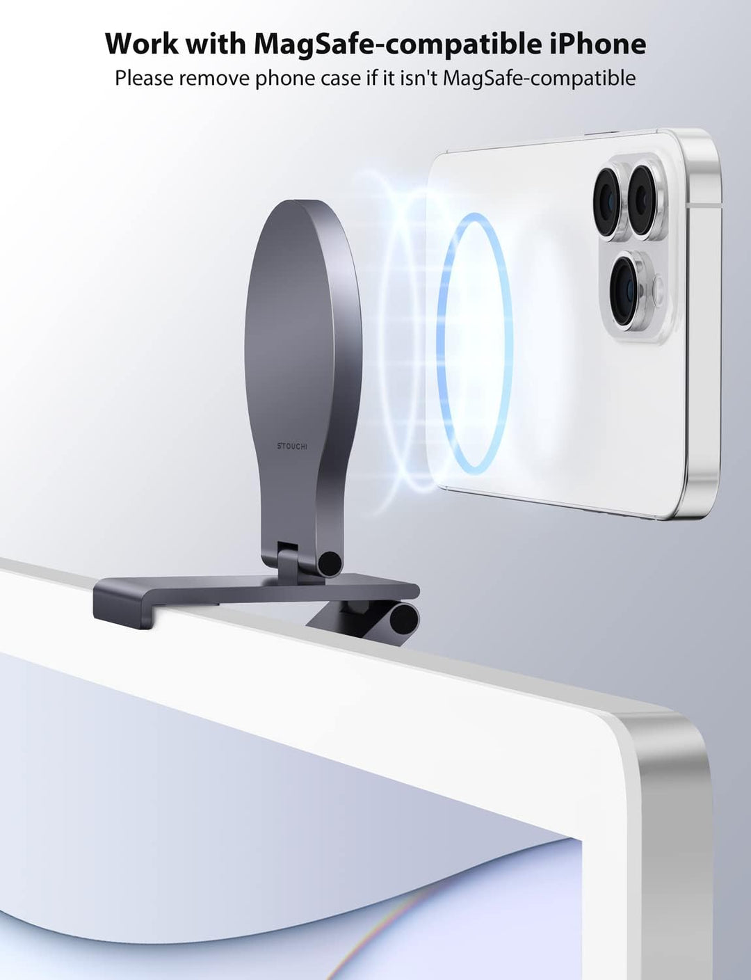 Stouchi Continuity Camera Mount für iMac, Desktop Monitor,Einstellbarer Winkel iPhone Monitor Halter
