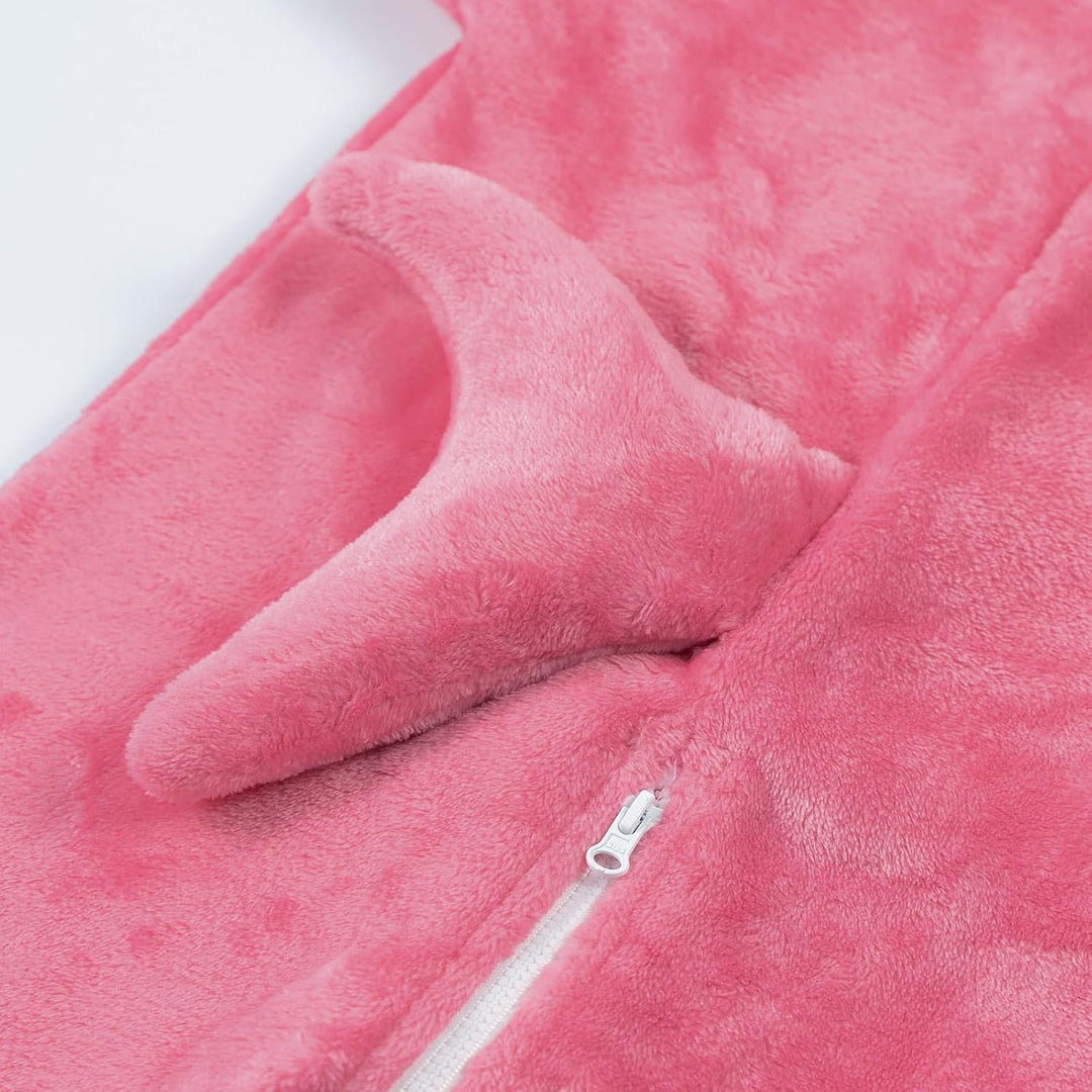 LOLANTA Kinder Hai Kostüm, Jungen Tier Flanell Strampler Overall mit Kapuze 1-2 Jahre Rosa, 1-2 Jahr