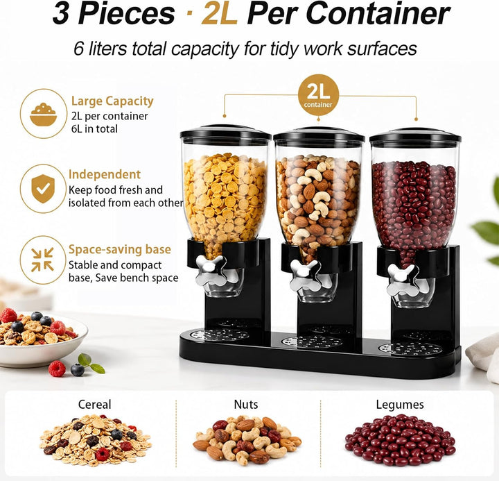 Cereal Dispenser Countertop 2L 3er Pack, Luftdichter Müslispender für die Organisation des Küchenvor