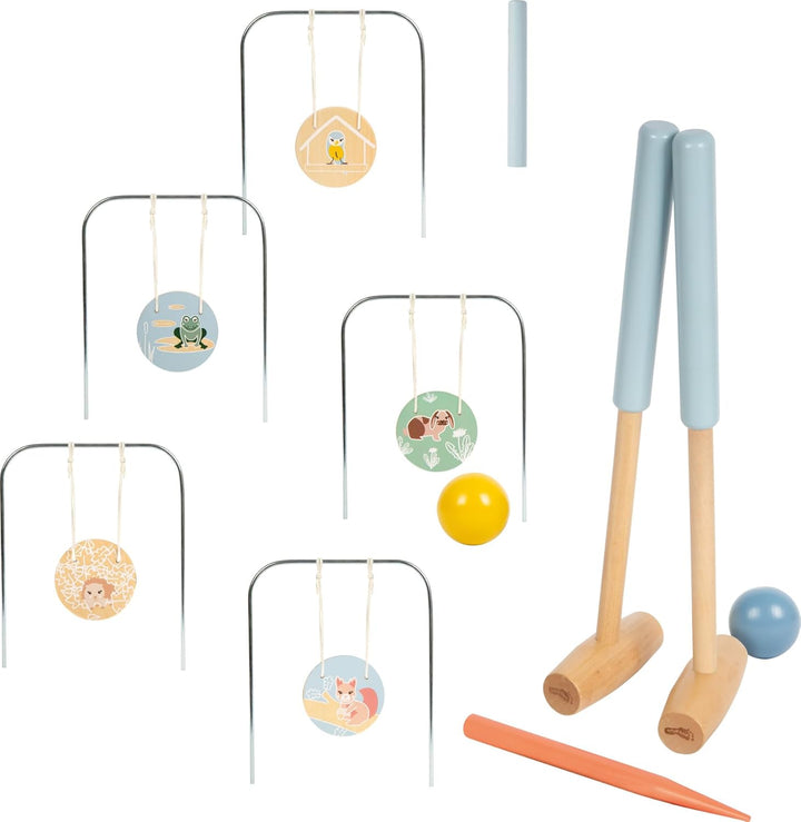 small Foot Krocket „Garden Buddies“ aus Holz, Robustes Outdoor-Spiel mit niedlichen Tiermotiven, für