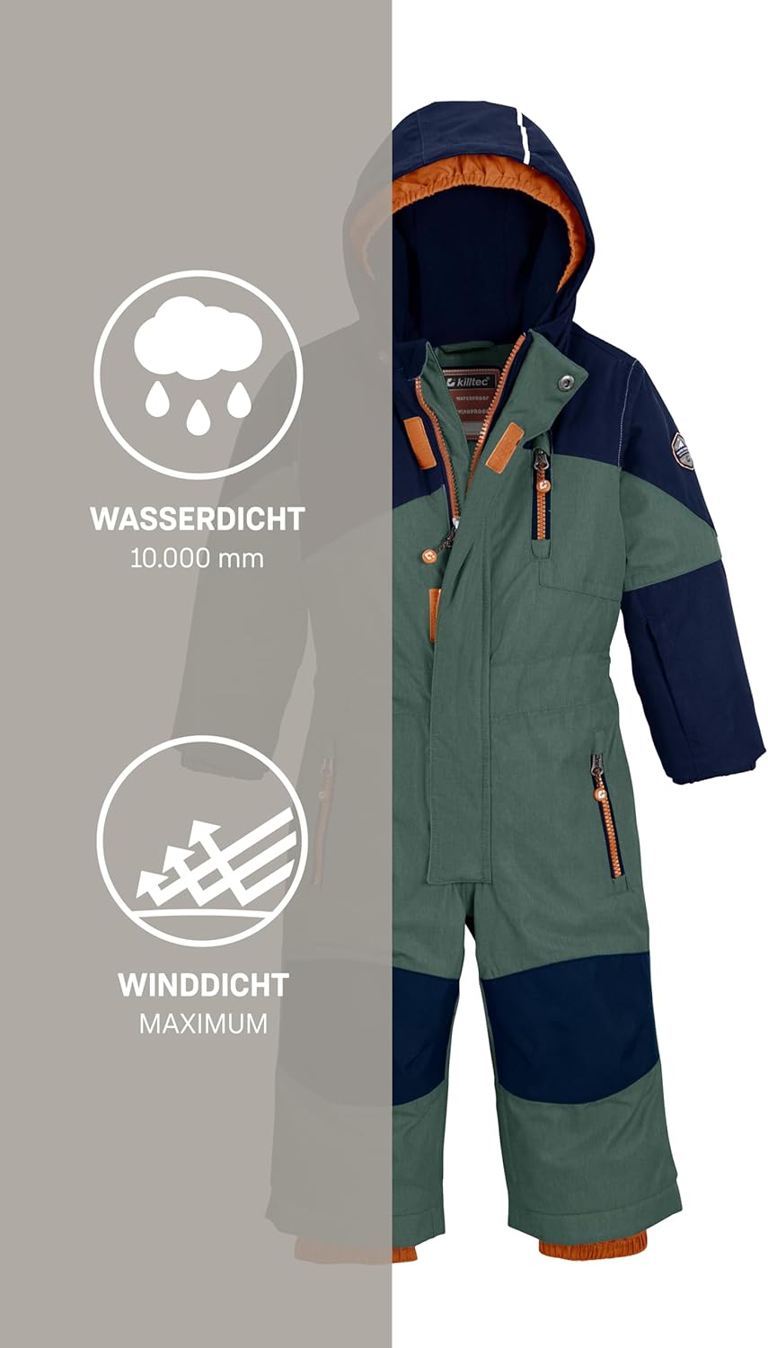 Killtec Kesley Mini Skioverall/Schneeanzug mit Kapuze und Schneefang, waldgrün, 122/128