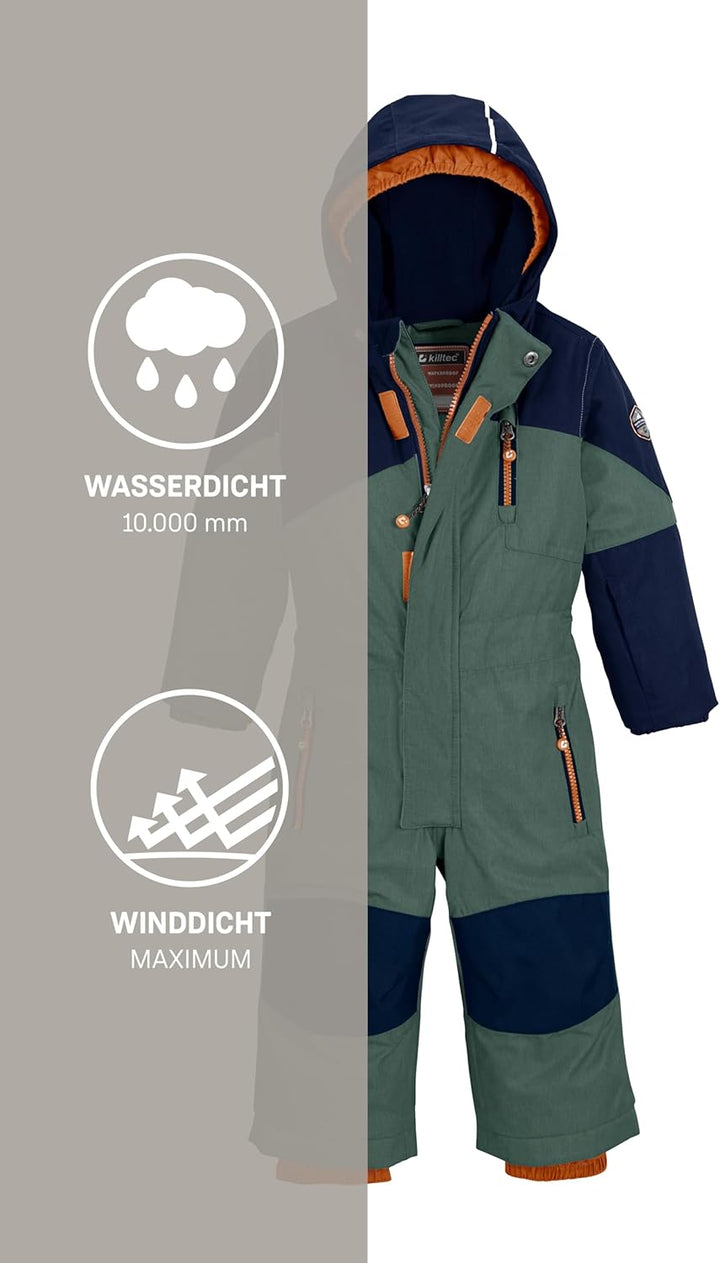 Killtec Kesley Mini Skioverall/Schneeanzug mit Kapuze und Schneefang, waldgrün, 122/128