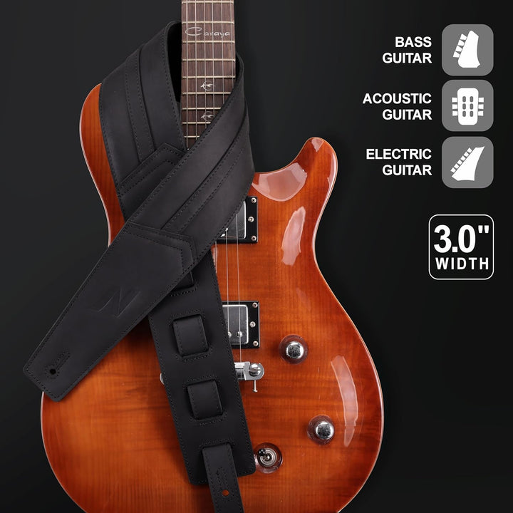 Nefelibata 3" Gitarrengurt, hochwertiges Vollnarbenleder, 57" lang mit Schaumstoffpolsterung, für Ba