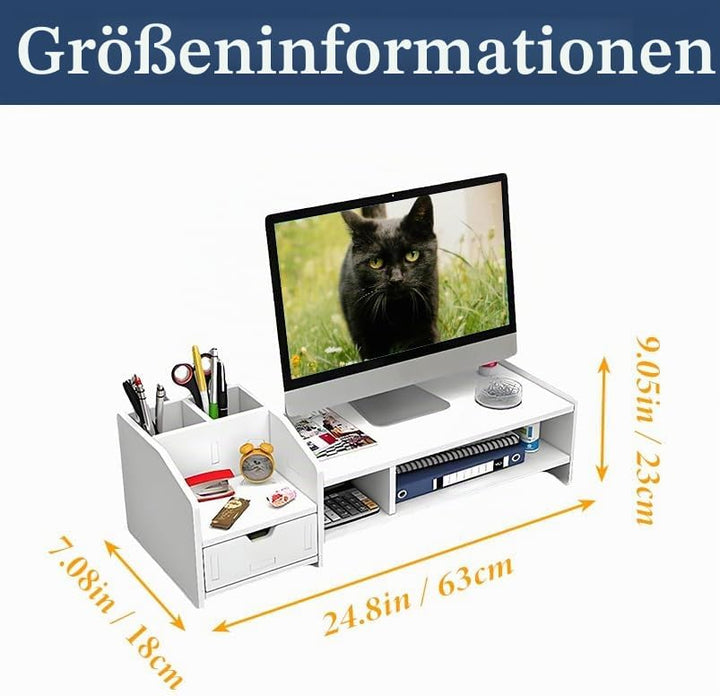 Monitorständer mit Schublade, 63 x 23 x 18 cm, Weiss, Büro PVC+Wood Plastic Board, PVC+Wood Plastic