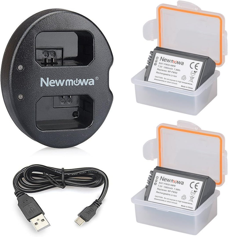 Newmowa Ersatz Akku NP-FW50 (2er Pack) und tragbar Micro USB Ladegerät Kit für NP-FW50 und Alpha a30