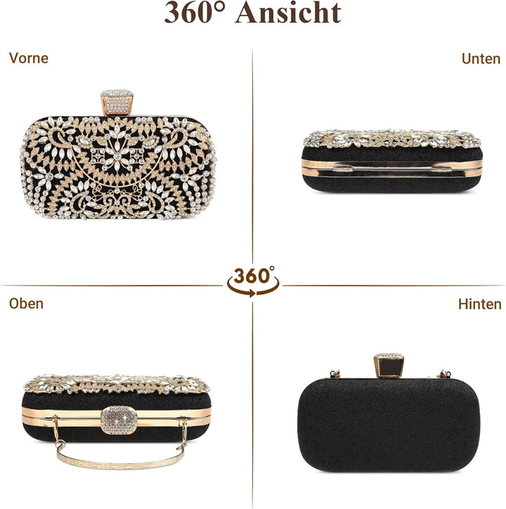 DIRRONA Strass Damen Handtasche Elegante Hochzeits Braut Clutch Bag Exquisite Kettentasche Glitzer P